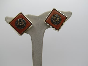 Vintage Egyptian Themed  Earrings, 1960's