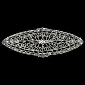 Estate 10k White Gold Filigree Brooch/ Pin