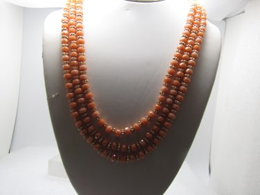 Vintage  Pale Orange/Gold Beaded Necklace, 1950's, Western Germany, 20", Triple Strand