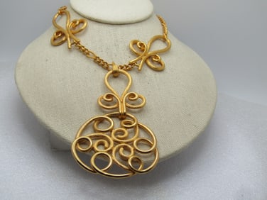 Vintage Bold Scrolled Necklace, 1970's-1990's, Signed Roget TM, 20"