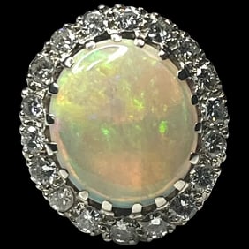 Exquisite Estate 3 Carat Oval Opal Diamond Halo Ring