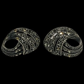 Vintage Solid Sterling Silver Swirling Marcasite Earrings