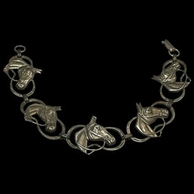 Vintage Signed BEAU Five Horse Equestrian Sterling Silver Bracelet