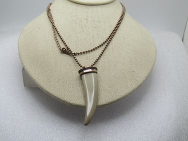 Vintage Faux Tooth Pendant/Necklace, Bali, 32".  1980's.