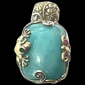 Estate Michael Valitutti Sterling Silver Amazonite Frog and Butterfly Pendant