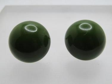 Vintage Green Clip Earrings, Half Rounds, 1950's-1960's
