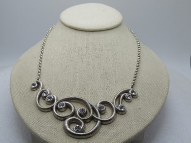 Vintage Brighton Scrolled Rhinestone Bib Necklace, 18", 1980's-1990's