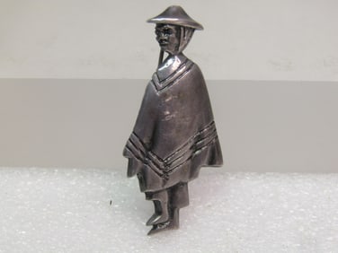 Vintage Sterling Peruvian Man  Figural Pin, C-Clasp, 1960's-1970's