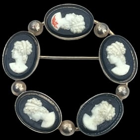 Vintage Costume Jewelry Round Multipul Cameo Brooch