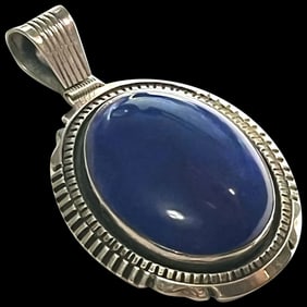 Vintage Oversized Lapis Lazuli Stone and Sterling Silver Pendant