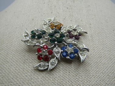 Vintage Gemtone Rhinestone Floral Brooch, 1960's