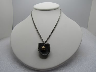 Vintage Avon Baseball Glove & Baseball  Necklace, 16", 1980's