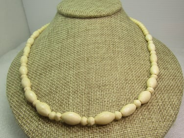 Vintage Bone Beaded Necklace, 20", 1970's-1980's