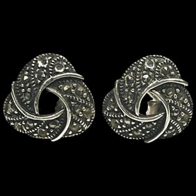 Vintage Trinity Marcasite Post Stud Sterling Silver Earrings
