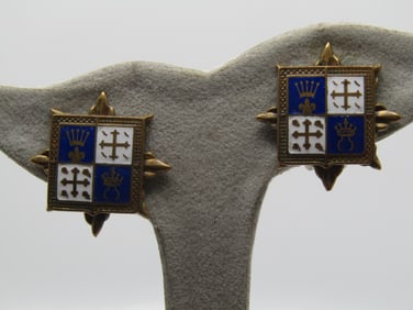 Vintage Enameled Coat-of-Arms Earrings, Clip, 1940's-1950's