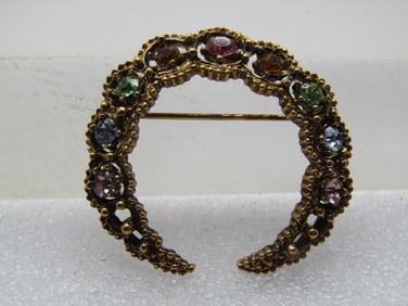 Vintage Crescent Rhinestone Brooch, 1960's-1970's