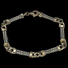 Vintage 14k Two Tone White and Yellow Gold Double Cable and Cuban Curb Link Bracelet