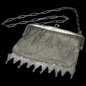 Antique Silver 800 Chainmail/ Mesh Evening Bag/ Purse Signed VM