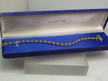 Gold over Silver Diamond X O Bracelet, 7.5", Original Box, 1990's