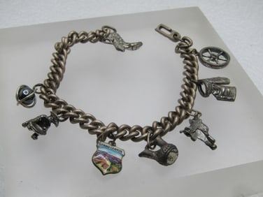 Vintage Sterling Charm Bracelet, Western Themed, 7.75" 1940's-1950's