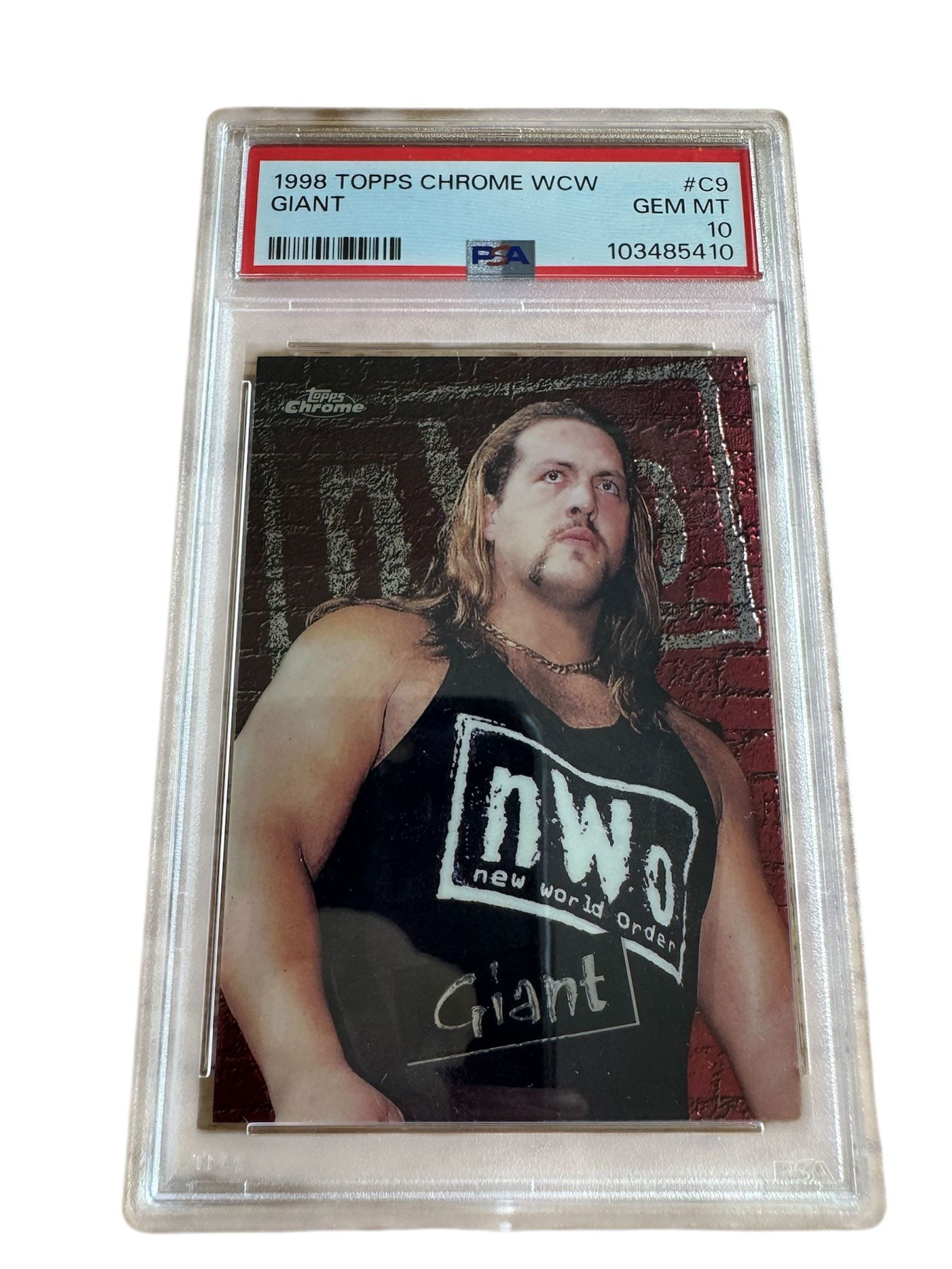 1998 Topps WCW/nWo Chrome Rookie Card – The Giant (Big Show) RC – PSA 10 GEM MINT – With: Description: 1998 Topps WCW/nWo Chrome Rookie Card – The Giant (Big Show) RC – PSA 10 GEM MINT – With CoatingAn absolute powerhouse addition to any wrestling card collection! This is the 1998 To
