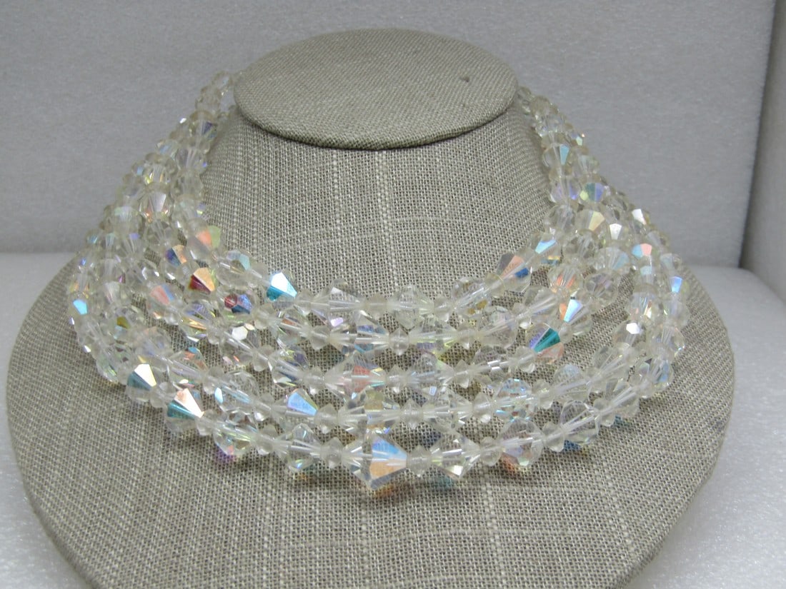 Vintage 5 Strand Crystal Necklace, 17", 1940's-1960's (1 of 6)