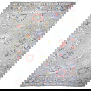 Cloud Gray, Hand Knotted Wool, Afghan Angora Oushak Oriental Rug: Title: Cloud Gray, Hand Knotted Wool, Afghan Angora Oushak Oriental Rug Description: This is a truly genuine one-of-a-kind. It has been Knotted for months and months in the centuries-old weaving craft