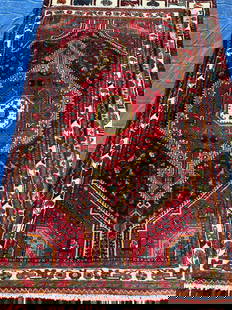 Hand Knotted Persian Hamedan Rug 6.2x5.3 ft: Title: Hand Knotted Persian Hamedan Rug 6.2x5.3 ft Description:Hand Knotted Persian Hamedan Rug 6.2x5.3 ft Size: 6.2x5.3 ft Circa:1980 Origin:Iran Material:100 % Wool Reserve: $300.00 Shipping: Domest