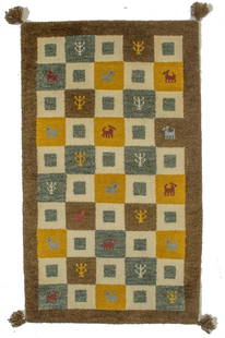 Multicolored Tribal 2X4 Indo-Gabbeh Oriental Rug: Title: Multicolored Tribal 2X4 Indo-Gabbeh Oriental Rug Description:Handmade 2X4 brown oriental rug made with natural dyes (fine wool pile and cotton foundation), superior knot count, and alluring anc