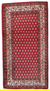 Handmade vintage Indian Seraband rug 2.4' x 4.5' (74cm x 140cm) 1970s: Title: Handmade vintage Indian Seraband rug 2.4' x 4.5' (74cm x 140cm) 1970s Origin:India Dimension: 2.4' x 4.5' (74cm x 140cm) Materials:wool Year:1970s Description:Handmade vintage Indian Seraband r