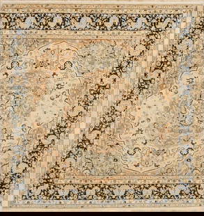 Hand Knotted Indo-Tabriz Cream Oriental Rug 8' x 8'4": Title:Hand Knotted Indo-Tabriz Cream Oriental Rug 8' x 8'4" Description:&#8226; Rug Number: 73738 &#8226; Country of Origin: India &#8226; Style, Design: Persian Tabriz, Medallion &#8226; Size (Ft): 8