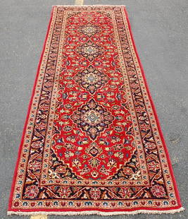Persian KASHAN RUG 3'4"x 10': Title: Persian KASHAN RUG 3'4"x 10' Description:OLD,ANTIQUE KORK WOOL Persian KASHAN ORIENTAL RUG .........with an exact size of 3'4"x 10' .........Gorgeous floral design over Red background surounded