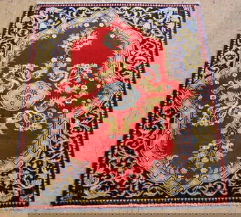 Persian KASHAN RUG 2'3" x 2'9": Title: Persian KASHAN RUG 2'3" x 2'9" Description:OLD,ANTIQUE KOWK WOOL_HIGH KPSI P-KESHAN ORIENTAL RUG ..........with an exact size of 2' 3"x 2' 9" .........Bird subjects design over Red and Royal Bl