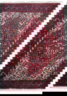 Hand made vintage Persian Bidjar rug 3.2' x 4.8' (98cm x 148cm) 1970s: Title: Hand made vintage Persian Bidjar rug 3.2' x 4.8' (98cm x 148cm) 1970s Origin:Middle East Dimension: 3.2' x 4.8' (98cm x 148cm) Materials:wool Year:1970s Description:Handmade vintage Persian Bid