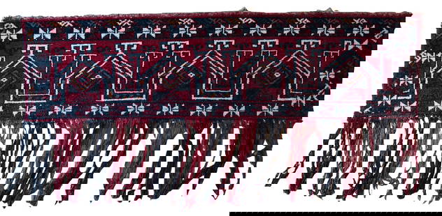 Handmade vintage Turkmen Beshir Torba rug 1.1' x 4.1' (35cm x 125cm) 1970s: Title: Handmade vintage Turkmen Beshir Torba rug 1.1' x 4.1' (35cm x 125cm) 1970s Origin:Turkmen Dimension: 1.1' x 4.1' (35cm x 125cm) Materials:wool Year:1970s Description:Handmade vintage Turkmen Be