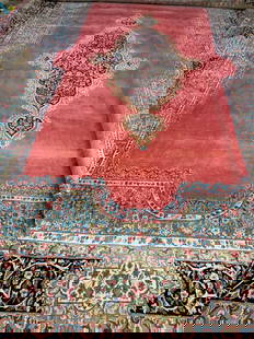 Hand Knotted Persian Kermen Rug -12.8x18.8: Title: Hand Knotted Persian Kermen Rug -12.8x18.8 Description:Hand Knotted Persian Kermen Rug -12.8x18.8 Size: 12.8x18.8ft Circa:1980 Origin:Iran Material:100 % Wool Reserve: $2,000.00 Shipping: Domes