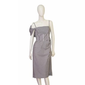 Carolina Herrera Gray & White Stripes Cotton Corset Midi Dress size 8