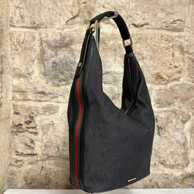 GUCCI Vintage Hobo Bag in Black Denim Banda Web