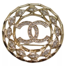 Chanel round wreath gold tone safety pin brooch with crystal embellishment