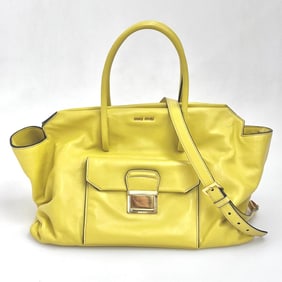 MIU MIU Yellow Leather Shoulder Shopper Bag