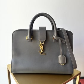 SAINT LAURENT Cabas Chyc Medium Bag in Grey Leather