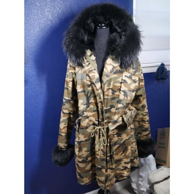 Gorgeous Parka! Camo & Black fox w/ fur lining Coat Jacket XL Plus