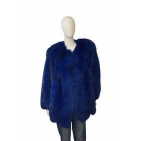 Sam Rone Paris Electric Blue Fur Collarless Jacket Coat size M