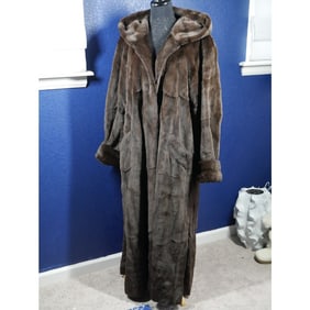 Stunning Full Length Sheared Female Hooded Mink Reversible Fur Coat XL PLUS