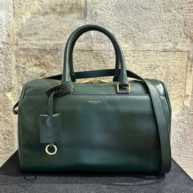SAINT LAURENT Green Leather Large Duffle Bag