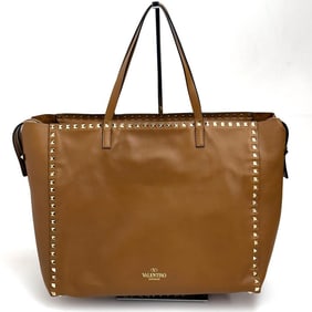 VALENTINO Rockstud Shopping Bag in Biscuit Leather with Platinum Studs