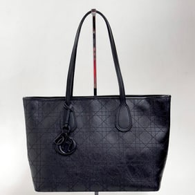 CHRISTIAN DIOR Panarea Tote in Black Cannage Coated Canvas Tone on Tone