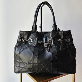 CHRISTIAN DIOR Panarea Cannage Black Bag with Chain and Lock