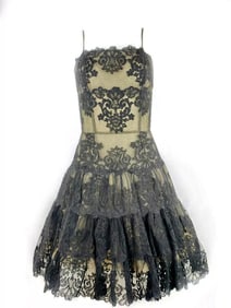 Vintage VICKY TIEL Couture Paris Black Floral Lace Sleeveless Mini Dress Size S