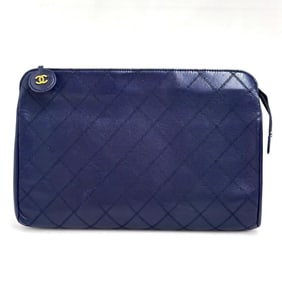 CHANEL Vintage Navy Blue Quilted Leather Clutch